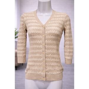 Brooks Brothers XS Textured Knit Cardigan Beige Cotton